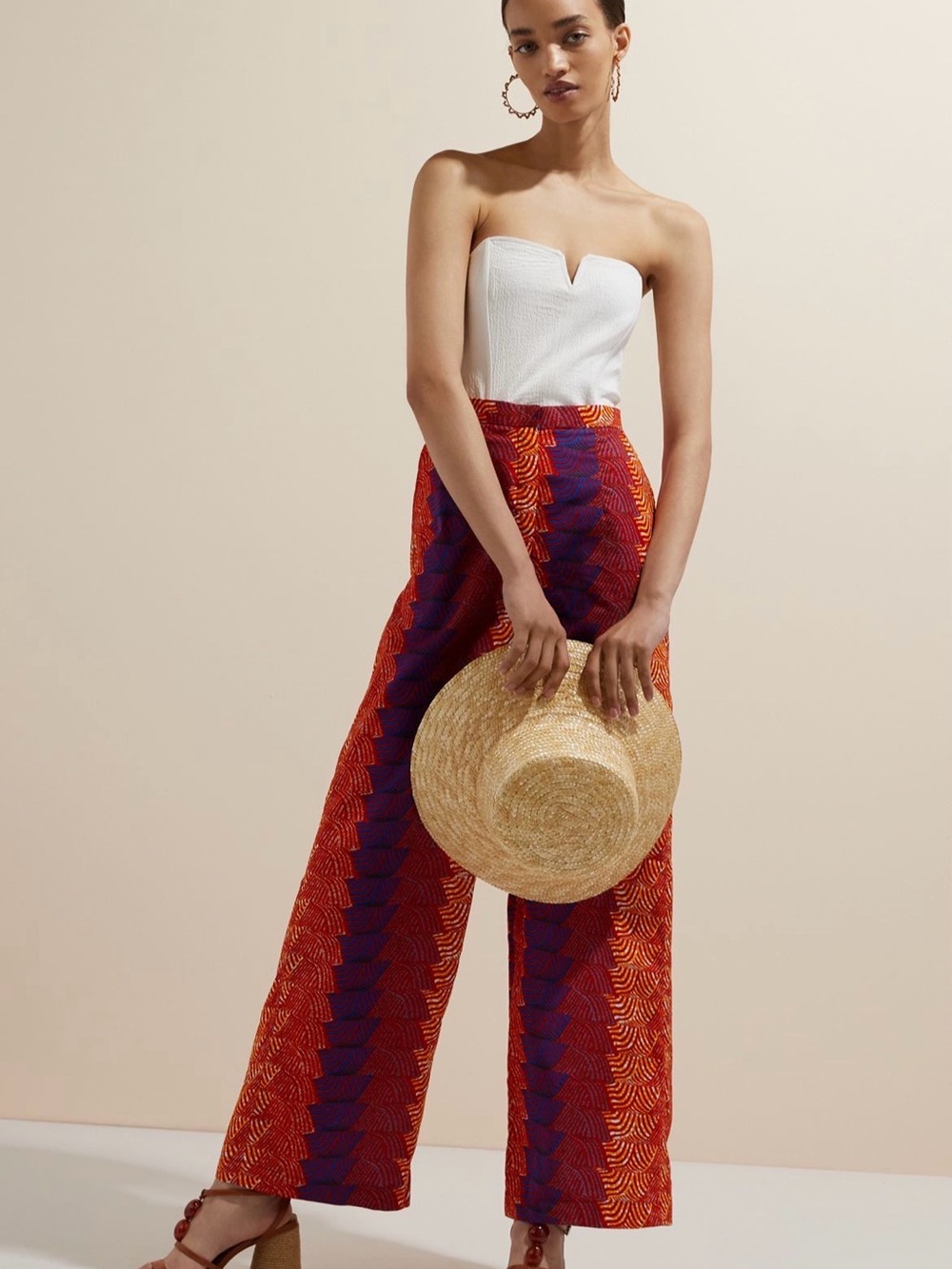 Sika for Anthropologie Wide-Leg Printed Trousers Size 6P